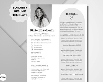 Sorority Resume Template, Sorority Recruitment Resume and Cover Letter, Rush Week Pack, Greek Life, Sisterhood, College, High School, Social