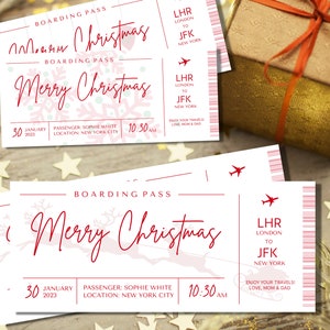 Bearbeitbares Weihnachts-Bordkarte-Vorlagen-Bundle, benutzerdefinierte Bordkarte, druckbares Flugticket-Geschenk, Überraschungs-Reiseticket, Urlaubsgutschein