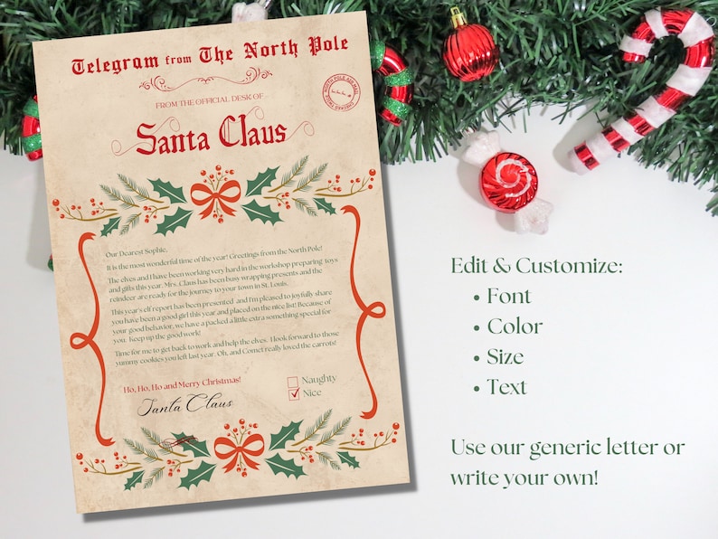 Letter from Santa Template, Nice List Certificate, Official Santa Claus Letter, Personalized Father Christmas Letter, North Pole, Xmas Eve image 3