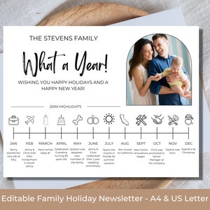 Christmas Newsletter Template, Year in Review, Photo Christmas Card, Family Holiday Card, 2023 Timeline, New Year Greeting, Annual Overview