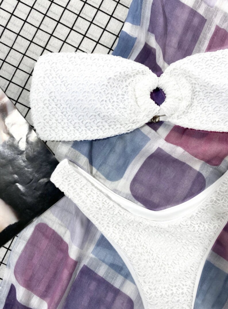 Textured Ring Linked Bandeau Bikini Swimsuit Ring Linked Etsy