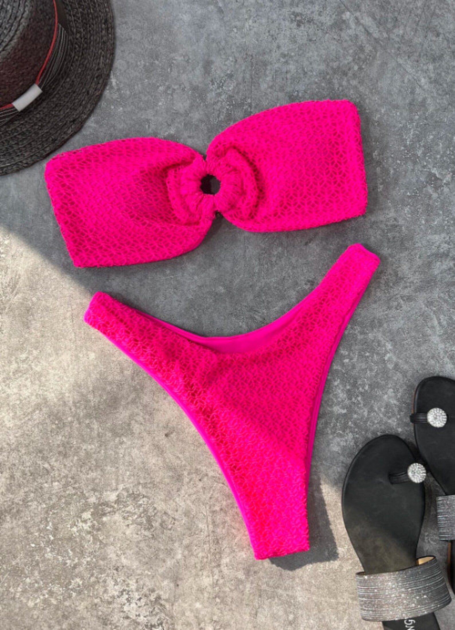 Textured Ring Linked Bandeau Bikini Swimsuit Ring Linked Etsy