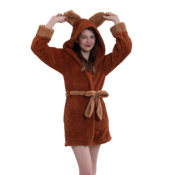 Lovely Plush Robes for Women, Girlfriend Birthday Gift, Cozy and Warm Plush Robe, Soft and Comfy Morning Gown, Hooded Robe with Animal Ears