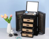 5 Layer Rattan Wood Jewelry Box With Mirror Jewelry Storage Jewelry Organizer Jewelry Holder Gift For Her Earring Organizer