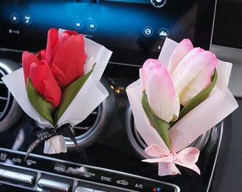 Handmade Preserved Tulip Car Vent Clips, Mini Dried Flower Bouquet, Flower Car Fragrance, Car Air Freshener, Car Accessories, Wedding Favors