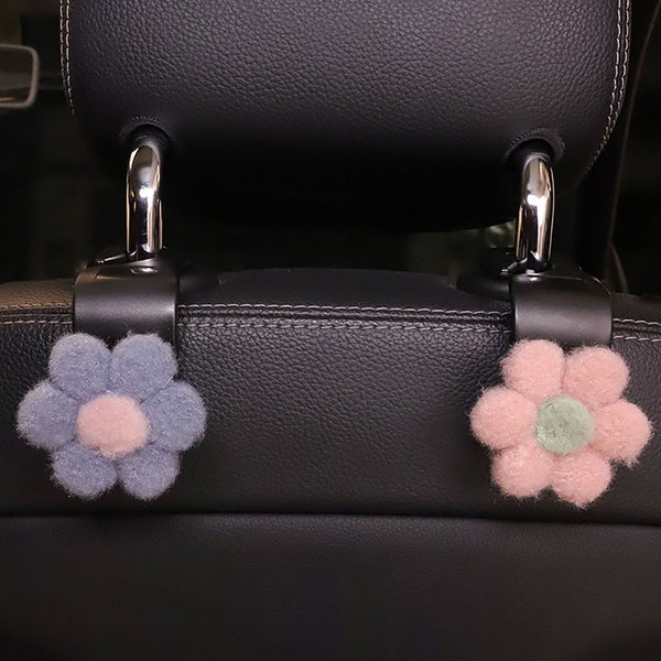 Crochet de voiture de fleur en peluche, crochets arrière de siège d’auto, crochet de voiture invisible, crochet de sac à main de voiture, accessoires de voiture, support pour sacs à main, rangement intérieur de voiture