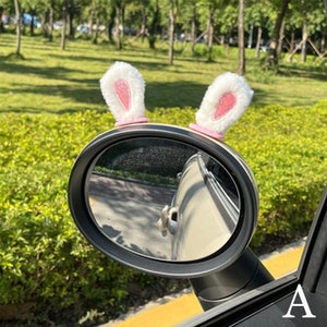 Cute Rabbit Ears Car Decoration, Car Rearview Mirror Accessories, Furry Car Interior, Cute Car Ornament, Kwaii Car Charm, Gift for New Car