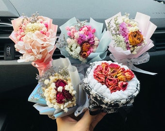 Bouquet de fleurs séchées, Mini-agrafe de ventilation pour voiture avec mini fleurs naturelles faites main, Désodorisant pour voiture, Diffuseur de parfum pour voiture, Décoration de parfum