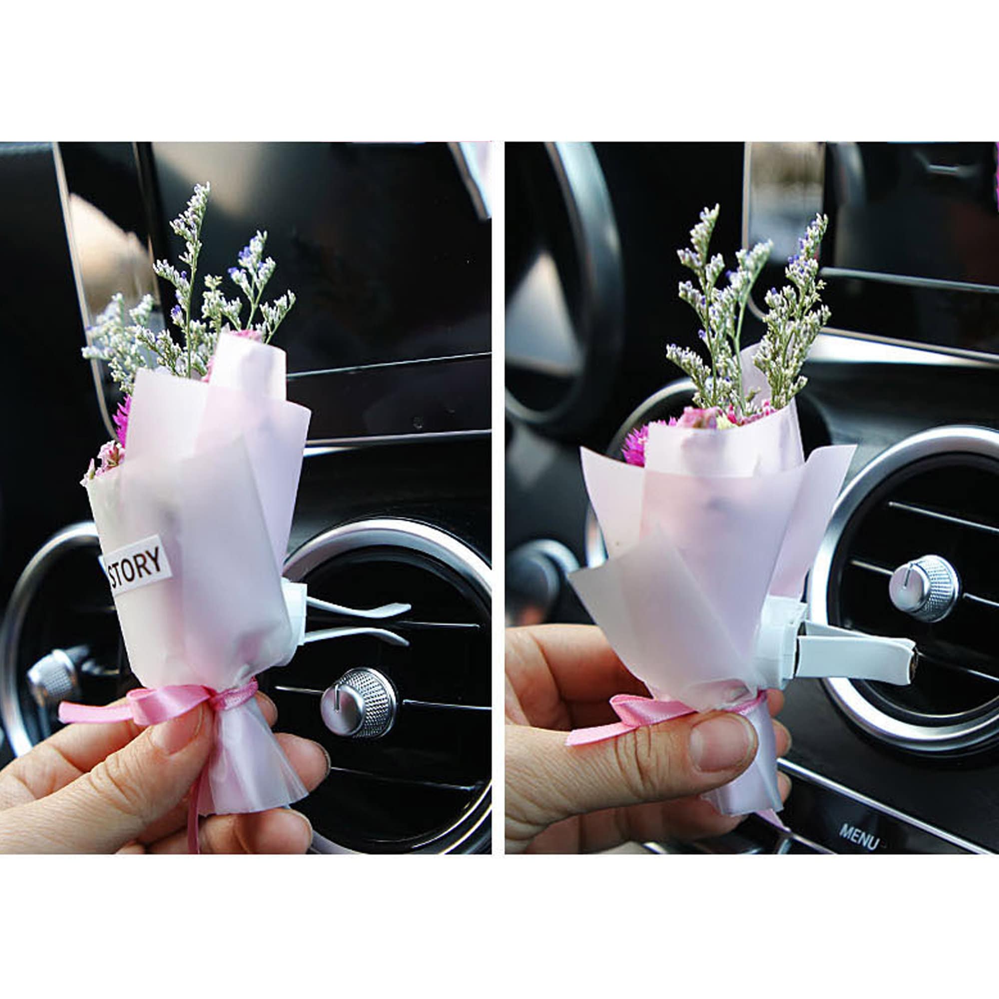 Mini Dried Flowers Bouquet Car Perfume Air Freshener ,Mini Bouquet Car Air  Vent Clip Car Interior Decoration, Air Vent Accessories for Girls Women