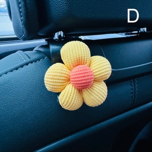 Khaki Flower Car Hook, Car Rear Seat Hook, Cute Car Headrest Hanger, Car Interior Storage, Handmade Car Decor, Handbag Car Hook D