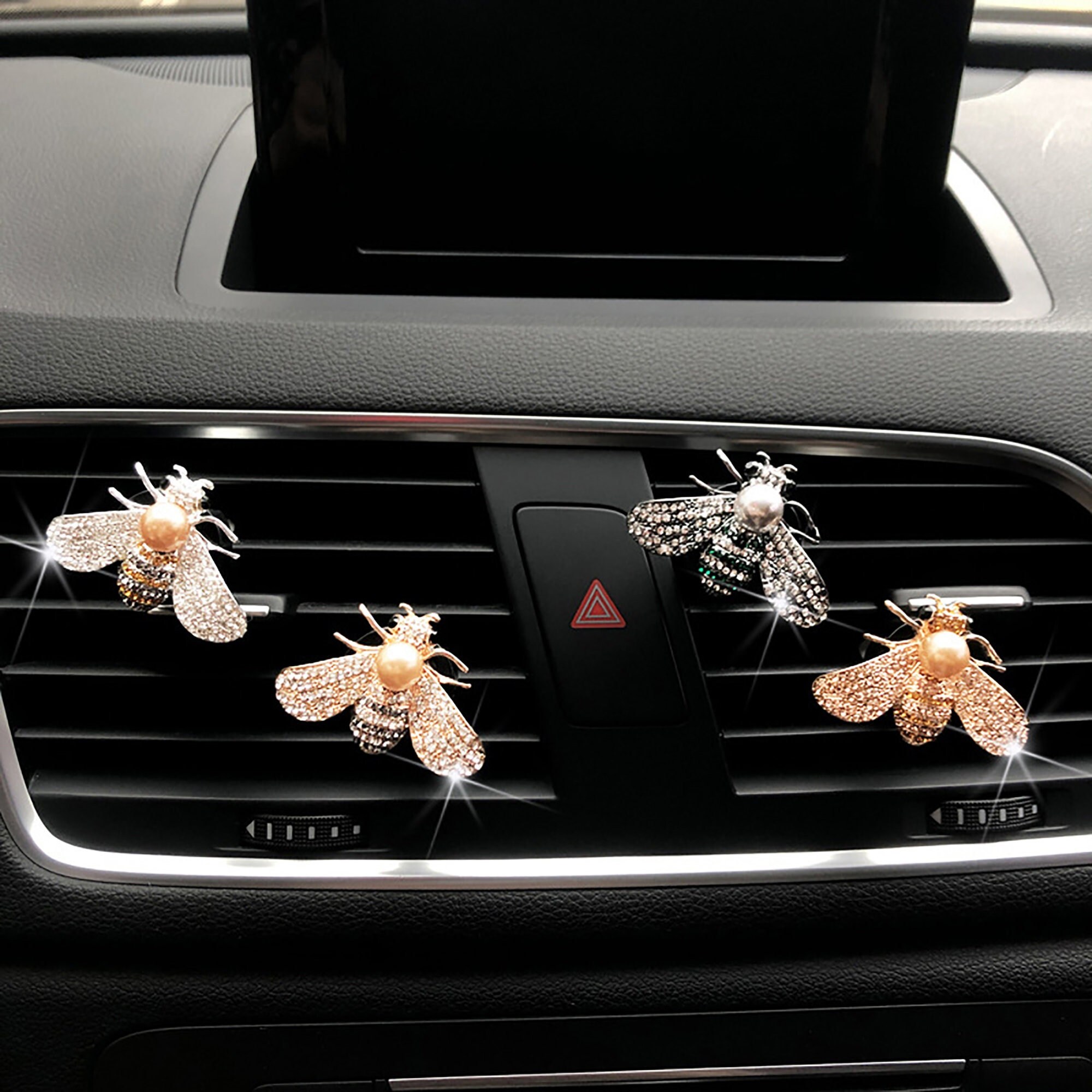 4 Pieces Air Vent Clip Charm Bling Car Vent Diffuser Clips Crystal Diamond  Air Freshener Rhinestone Oil Diffuser Vent Clip Bling Car Accessories for