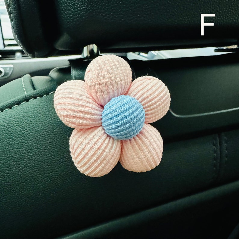 Khaki Flower Car Hook, Car Rear Seat Hook, Cute Car Headrest Hanger, Car Interior Storage, Handmade Car Decor, Handbag Car Hook F