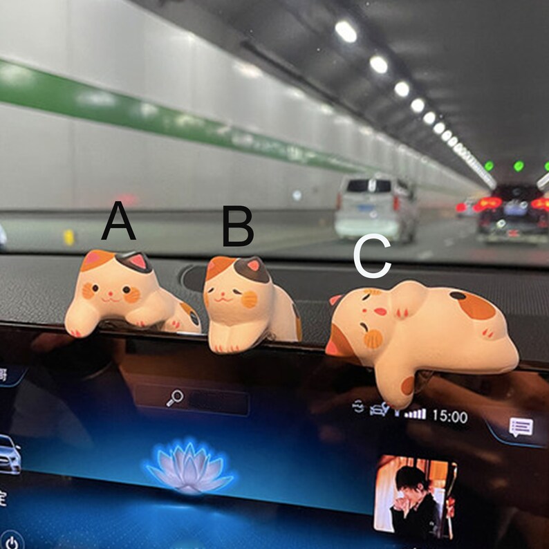 Cat Car Dashboard Decor Cute Cat Figurine Kawaii Car Air Etsy