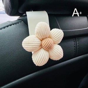 Khaki Flower Car Hook, Car Rear Seat Hook, Cute Car Headrest Hanger, Car Interior Storage, Handmade Car Decor, Handbag Car Hook A
