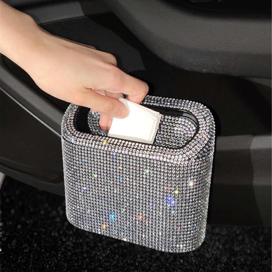 Car Diamond Trash Can, Car Storage Box, Bling Car Bin, Rhinestones Car ...