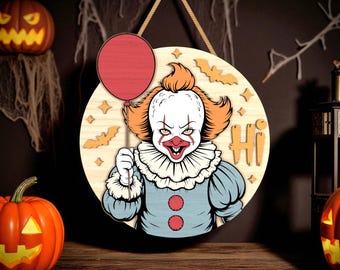 Scary Clown Halloween Door Hanger Glowforge File Svg,  Horror Balloon Laser Cut File Svg,Creepy Clown SVG for Laser Cutting, Halloween Decor