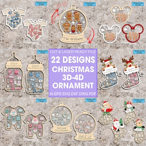 22+ Personalized 3D & 4D Christmas Ornament Svg bundle, 4D Shake Ornament SVG, Laser Cut Ornament, Glowforge svg files, Cartoon Ornament svg