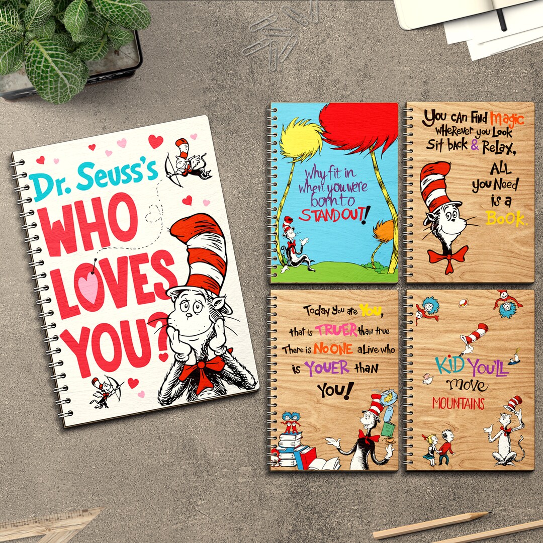 The Cat in the Hat Notebook Cover Svg, Book Quotes Notebook Svg, Wooden ...