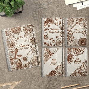 Personalized Recipe Book Cover svg, Wooden cookbook recipes Laser Cut Files, Family Recipe svg,Mother&#39;s Day gift svg, Glowforge svg files