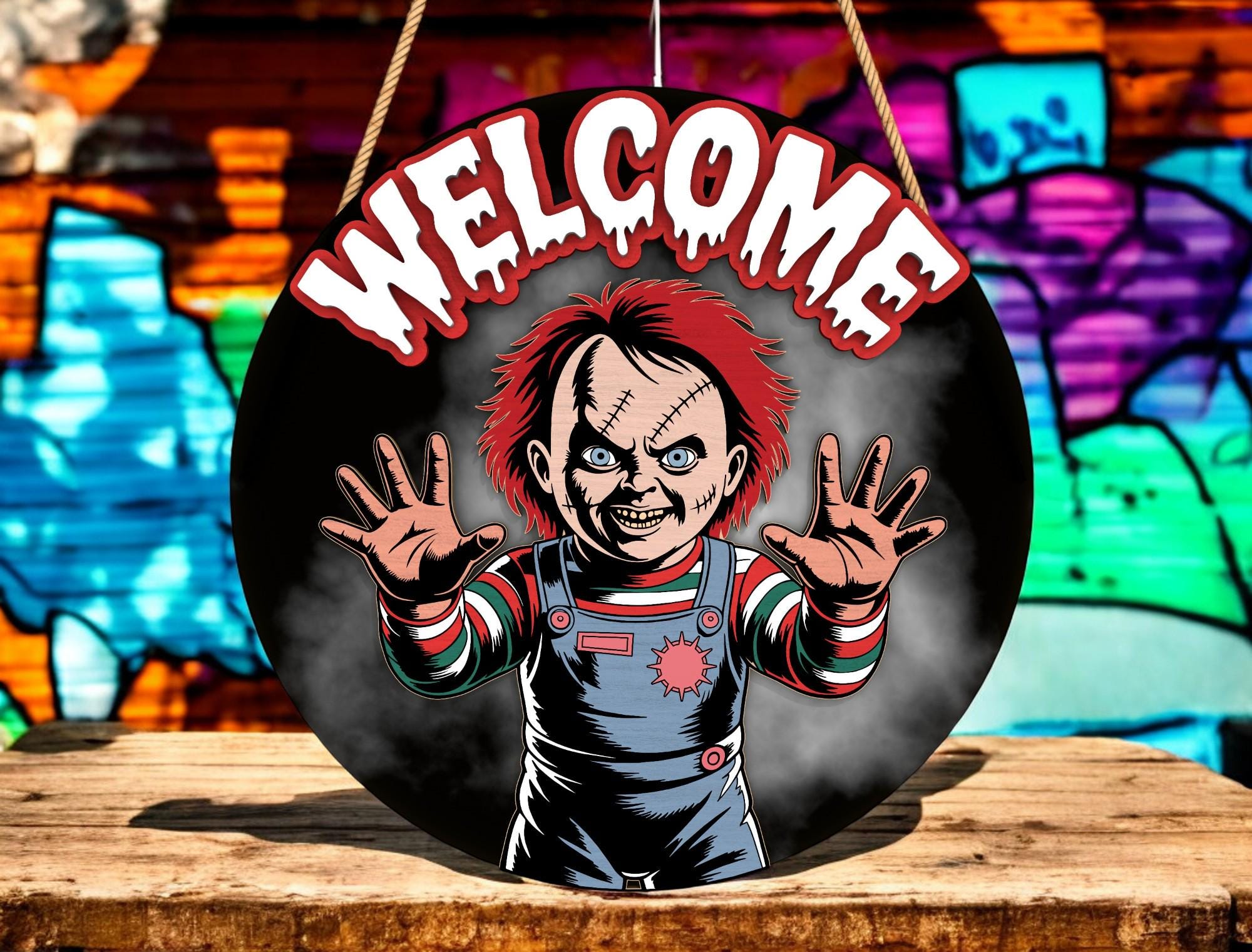 Chucky Welcome Sign SVG, Horror Doll Laser Cut File, Scary