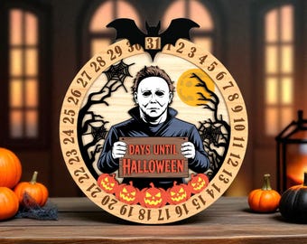 Halloween Countdown Sign Glowforge File,Horror Movie Masked Character SVG,Wooden Days Until Halloween Calendar Decor,Halloween SVG for Laser