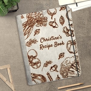 Personalized Recipe Book Cover svg, Wooden cookbook recipes Laser Cut Files, Family Recipe svg,Mother&#39;s Day gift svg, Glowforge svg files