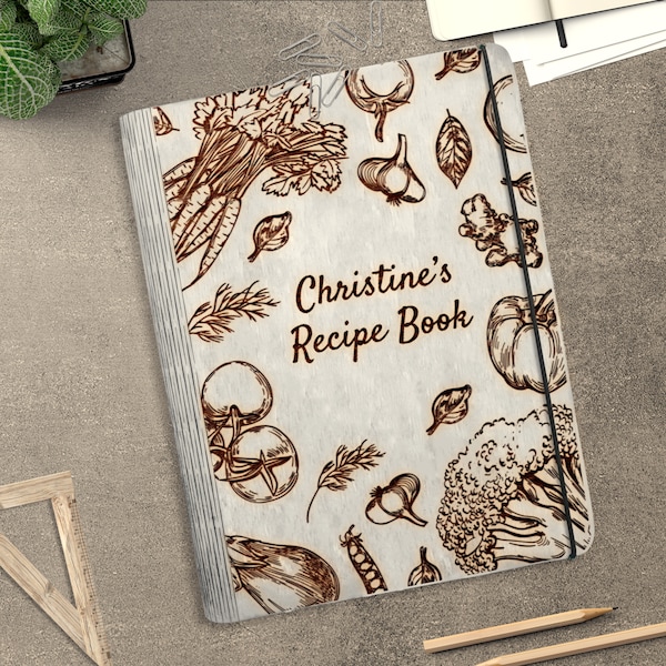 Personalized Recipe Book Cover svg, Wooden cookbook recipes Laser Cut Files, Family Recipe svg,Mother's Day gift svg, Glowforge svg files