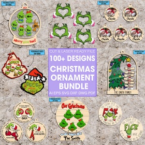 Mais de 100 pacotes Svg de enfeites de Natal, enfeites de desenhos animados de Natal SVG, enfeites de corte a laser Glowforge, arquivos svg Glowforge, enfeites engraçados svg