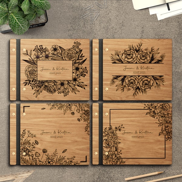 Álbum de fotos de boda floral personalizado svg, Libro de bodas Archivos cortados con láser, Regalo de boda, Regalo del día de San Valentín svg, Archivos svg Glowforge