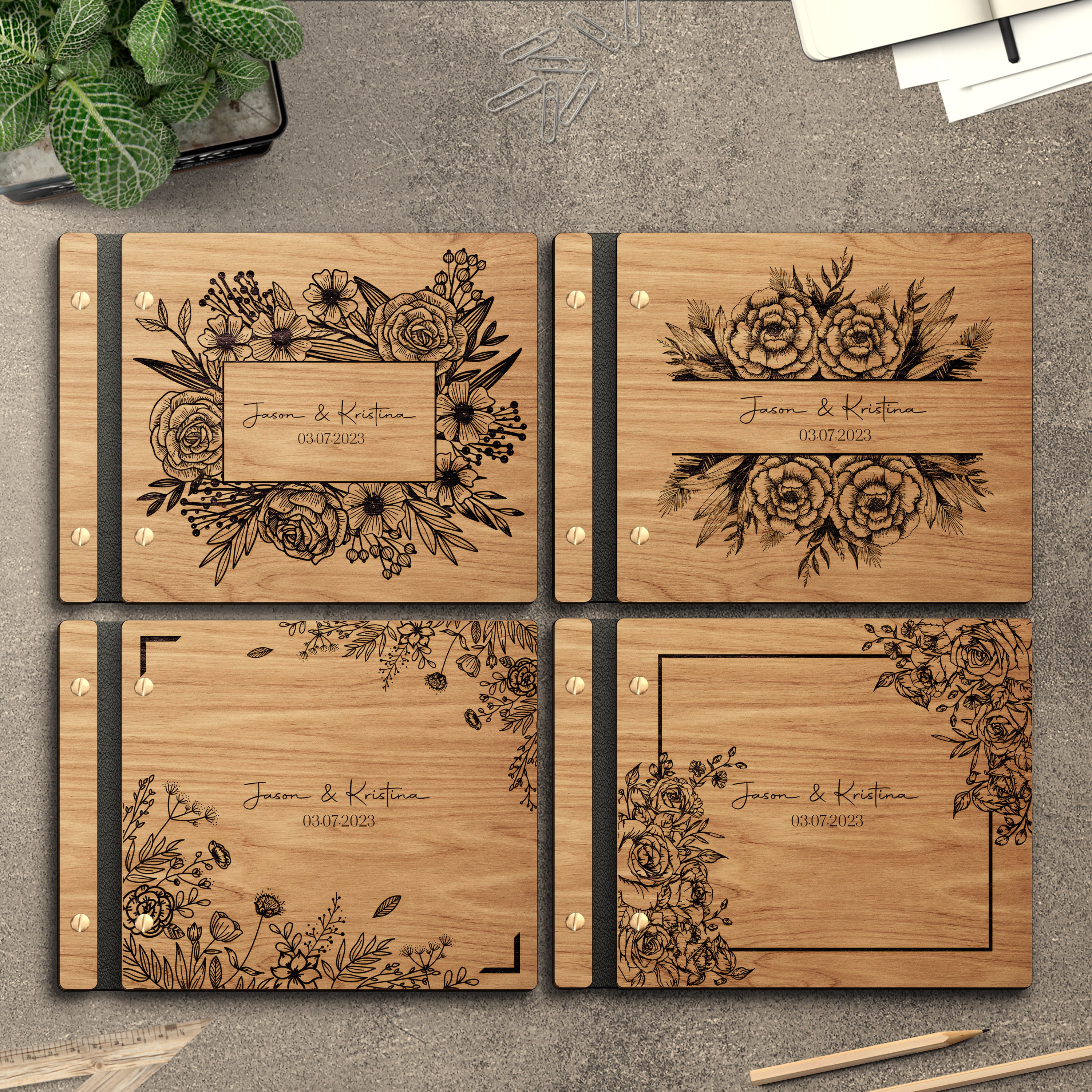 Album Foto E Libro Degli Ospiti In Legno Rustico Per Matrimonio - Design#3, Marrone, Formato Large 22,8 X 30,4 Cm, Personalizzabile - 2