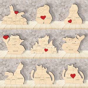 Pacote svg de quebra-cabeça de família de animais personalizado, arquivos de corte a laser de quebra-cabeça de amor de família, svg de quebra-cabeça de família, svg de família de animais, arquivos svg Glowforge