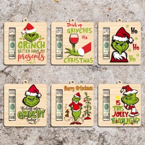 Adorno de titular de dinero de dibujos animados de Navidad SVG, etiquetas de medias de titular de dinero svg, titular de dinero de Navidad svg, archivos cortados con láser, archivos svg Glowforge