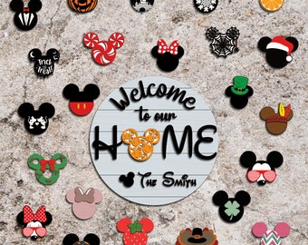 Welcome to Our Home Door Sign svg, Cartoon Mouse Head Welcome Sign svg, Christmas Door Hanger SVG, Laser Cut Files, Glowforge svg files