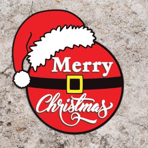 メリークリスマス ドアサイン svg、サンタベルトサイン svg、クリスマスドアハンガー SVG、レーザーカットファイル、サンタクロースサイン SVG、Glowforge svg ファイル