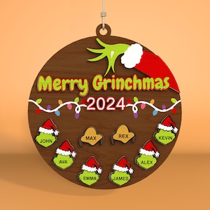 Personalized Family Cartoon Hand Ornament Svg, Merry Grinchmas 2024 Ornament Svg ,Funny Ornament SVG File, Ornament Svg ,Glowforge Svg Files