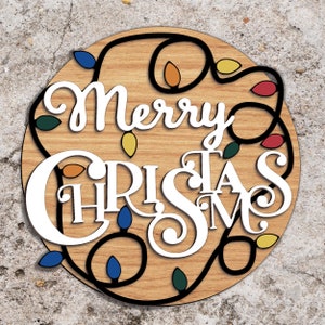 Merry Christmas Door Sign svg, Winter Door Sign svg, Christmas Door Hanger SVG, Laser Cut Files, Christmas Lights SVG, Glowforge svg files