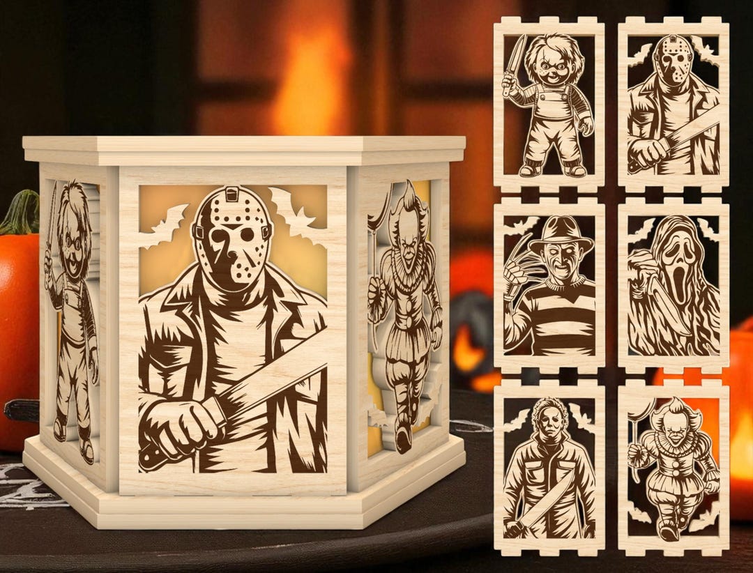 DIY Halloween Lantern Glowforge File,layered Horror Mask Characters ...