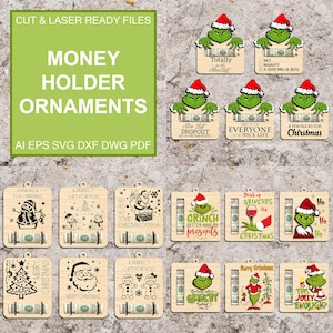 Adorno de titular de dinero de dibujos animados de Navidad SVG, Lista de dinero de Navidad svg, Titular de dinero de Navidad svg, Archivos cortados con láser, Archivos svg Glowforge