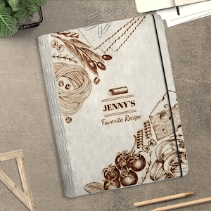 Personalized Recipe Book Cover svg, Wooden cookbook recipes Laser Cut Files, Family Recipe svg,Mother&#39;s Day gift svg, Glowforge svg files