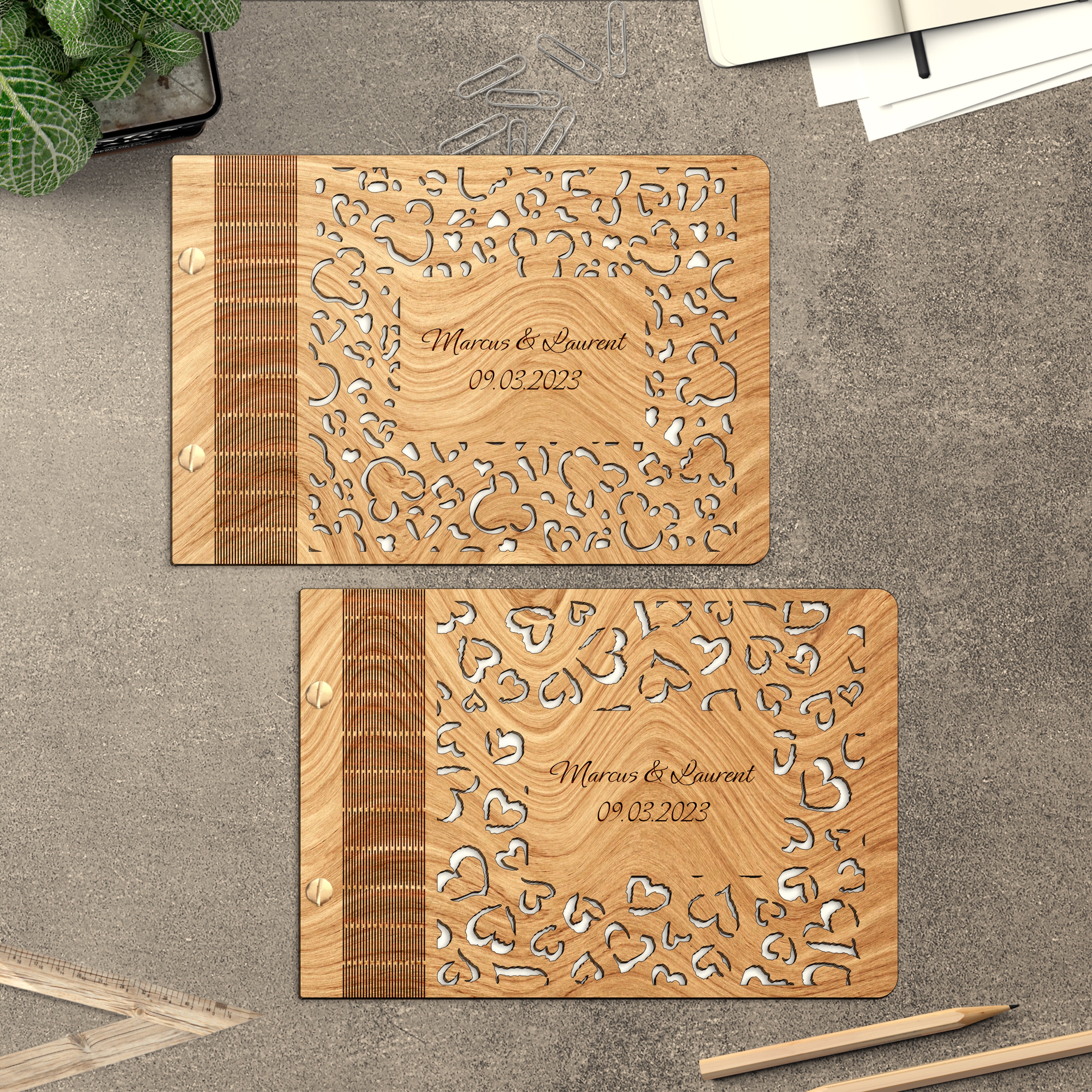 Personalized Honeymoon Photo Album Svg, Wooden Book Cover