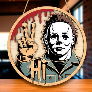 Decorazione di Halloween con simbolo della pace horror in formato SVG, file di taglio laser per cartello in legno inquietante, download digitale di divertenti decorazioni murali spettrali