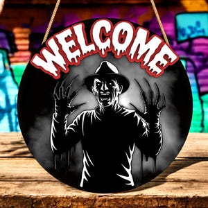 Freddy Krueger Welcome Sign SVG, Halloween Horror Door Hanger Laser Cut File, Scary Killer SVG for Glowforge Cricut
