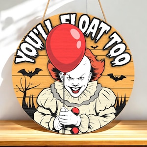 Pennywise, você também vai flutuar SVG, arquivo de corte a laser de Halloween de terror, enfeite de palhaço assustador SVG, EPS DXF PDF Glowforge
