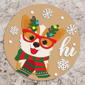 Weihnachten Corgis Türschild svg, merry Christmas Schild svg, Weihnachten Türschild SVG, Laser Cut Dateien, Hallo Corgis SVG, Glowforge svg Dateien