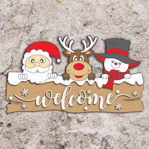 Welcome Santa Reindeer Snowman Door Sign svg, Christmas Door hanger svg, Welcome sign SVG, Laser Cut Files,Christmas SVG,Glowforge svg files