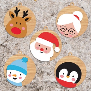 Christmas Set Ornament Svg bundle, Santa Ornament SVG, Glowforge Laser Cut Ornament, Glowforge svg files, Reindeer Ornament svg, Snowman svg