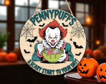Creepy Clown “Scary Start to Your Day” Sign,Halloween Door Hanger Laser Cutfile,Spooky Wooden Wall Decor ,Halloween Glowforge Laser Cut File
