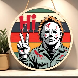 Simbolo della pace horror retrò in formato SVG, file di taglio laser per cartello da parete di Halloween insanguinato, download di decorazioni in legno divertenti e inquietanti
