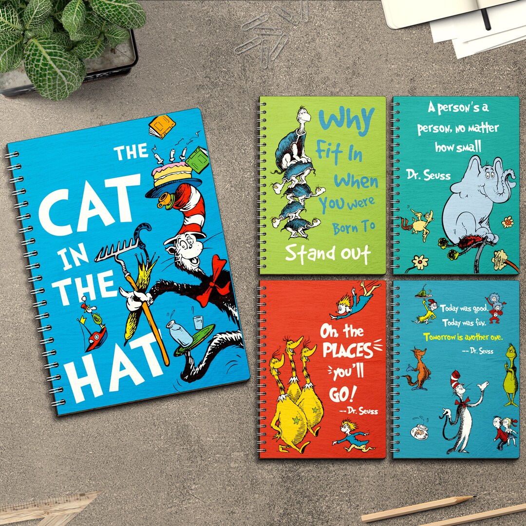 The Cat in the Hat Notebook Cover Svg, Book Quotes Notebook Svg, Wooden ...