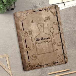 Personalized Recipe Book Cover svg, Wooden cookbook recipes Laser Cut Files, Family Recipe svg,Mother&#39;s Day gift svg, Glowforge svg files